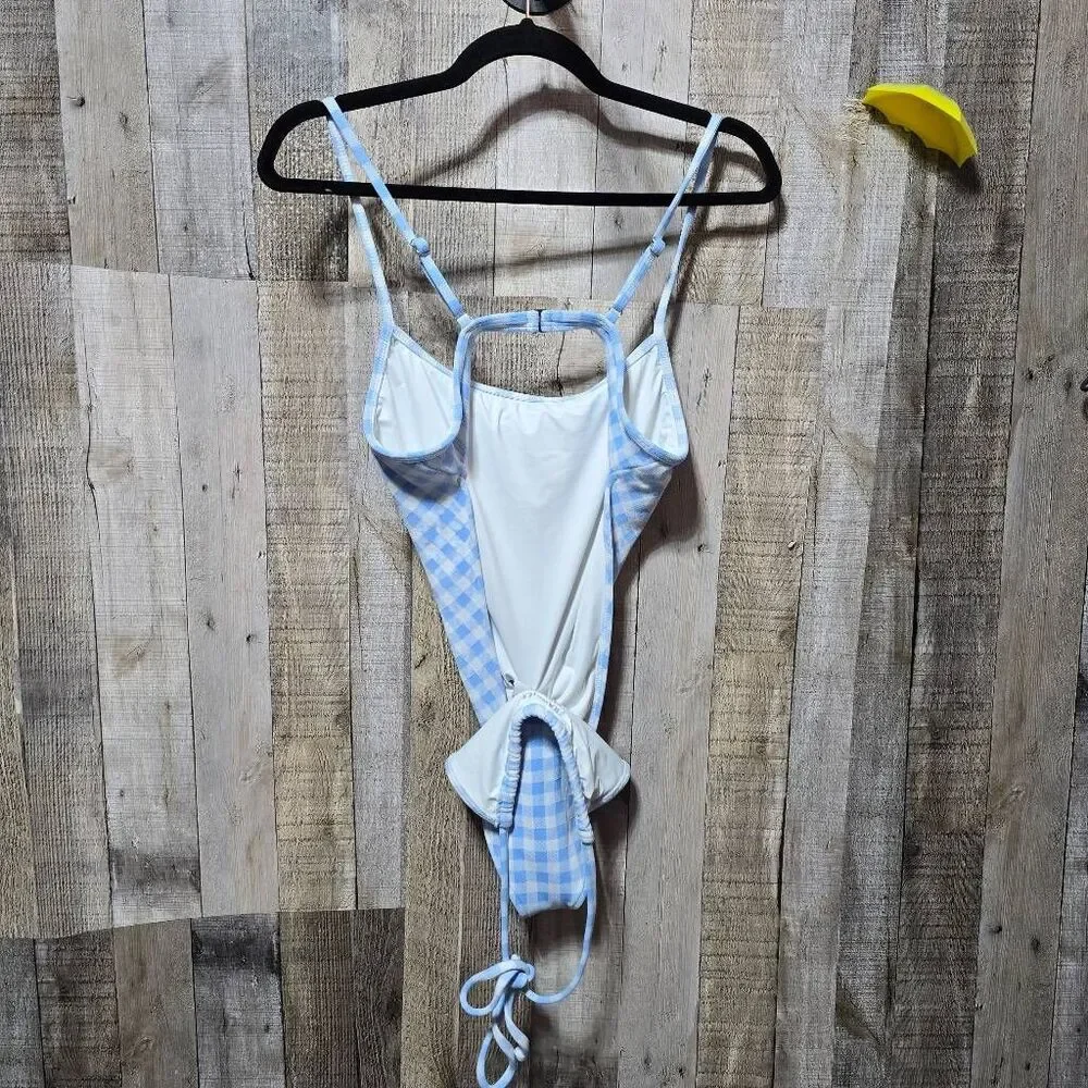 Frankie's Bikinis Blue Gingham Plaid One Piece Swimsuit NWOT XL Coquette Cruise